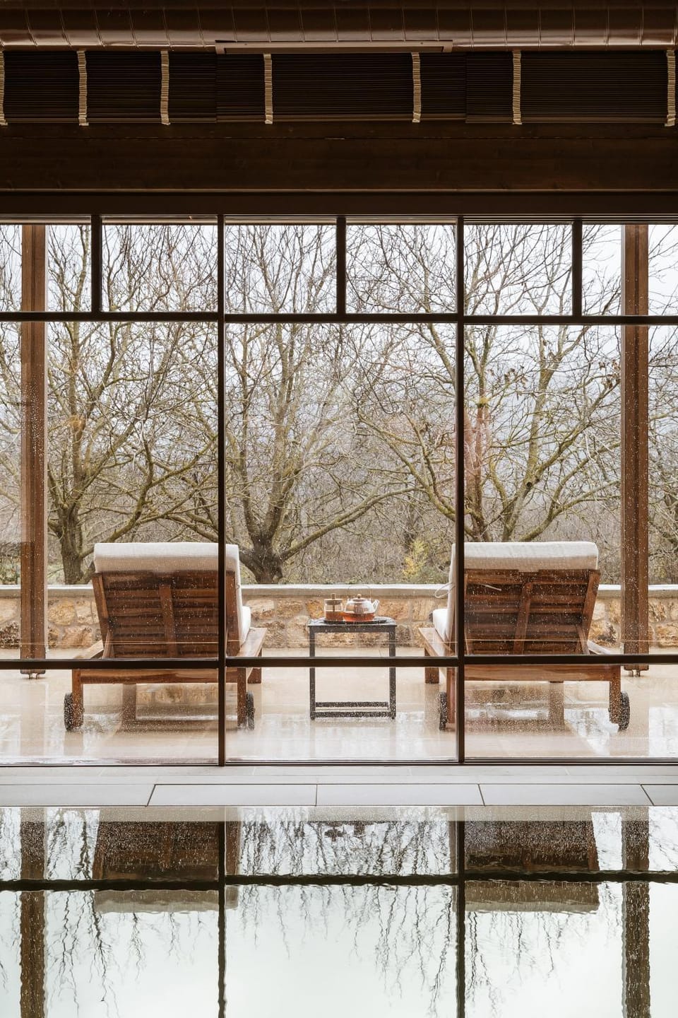 Patio, Day, Natural landscape, Winter, Living room, Seating area, Autumn, Mountain view, Swimming pool, sunbed