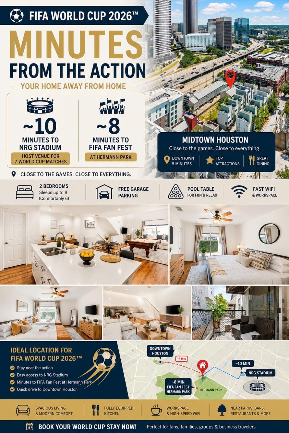 Luxe 3 Story Townhome with Downtown View Near NRG Stadium Centrally Located Walkable To Popular Restaurants sleeps 8 House in Houston