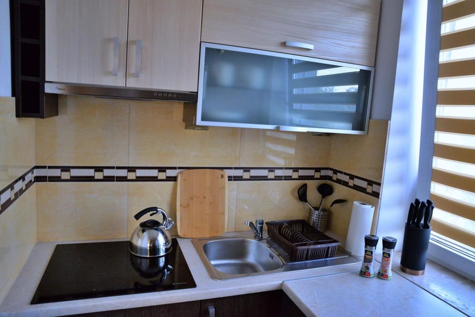 Kitchen or kitchenette, stove