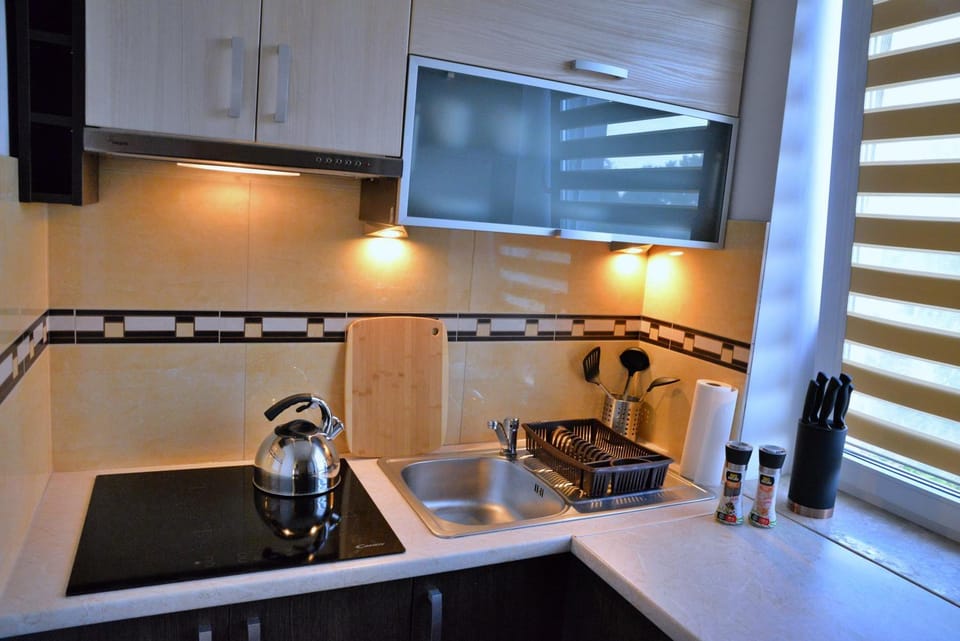 Kitchen or kitchenette, stove