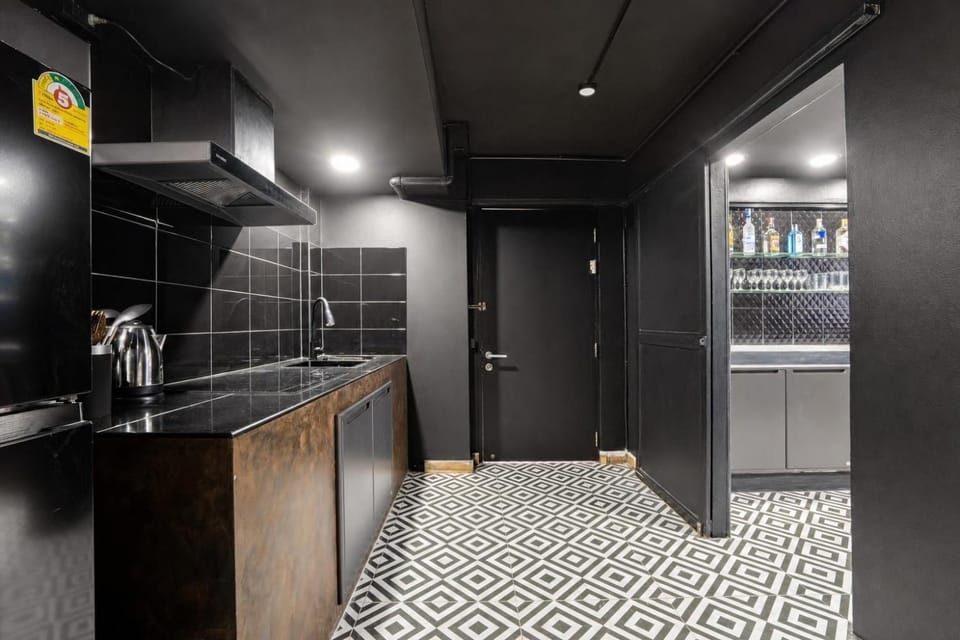 Kitchen or kitchenette, stove