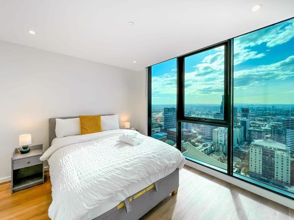 Bed, Bedroom, City view