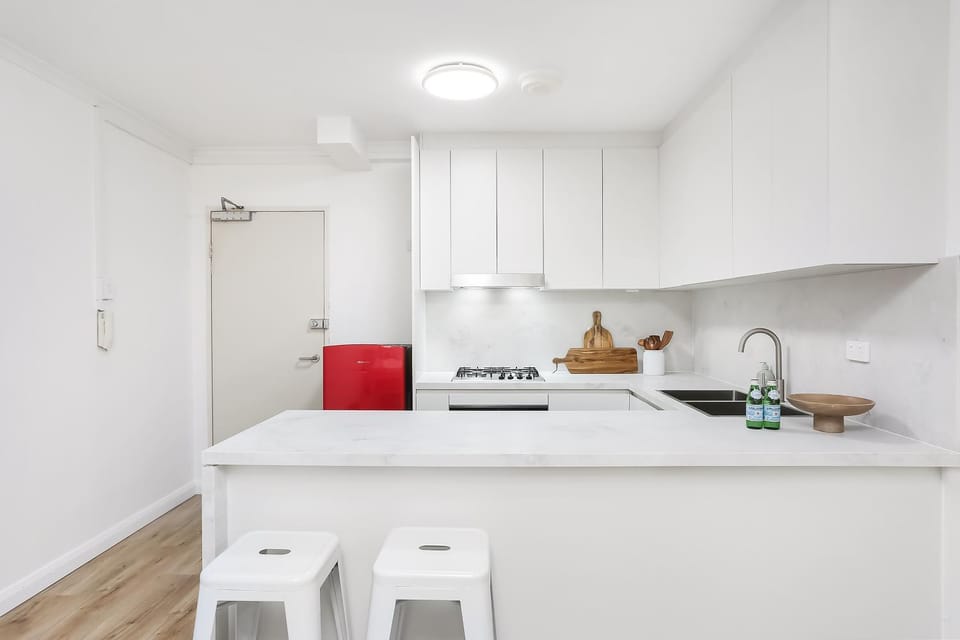 Kitchen or kitchenette, stove