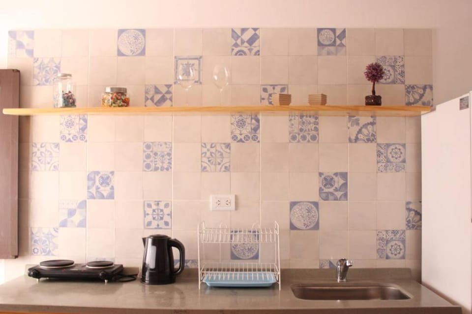 Kitchen or kitchenette, stove