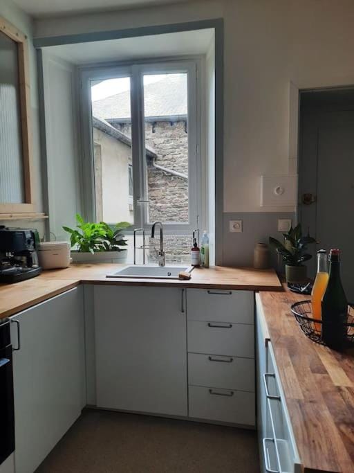 Kitchen or kitchenette, stove