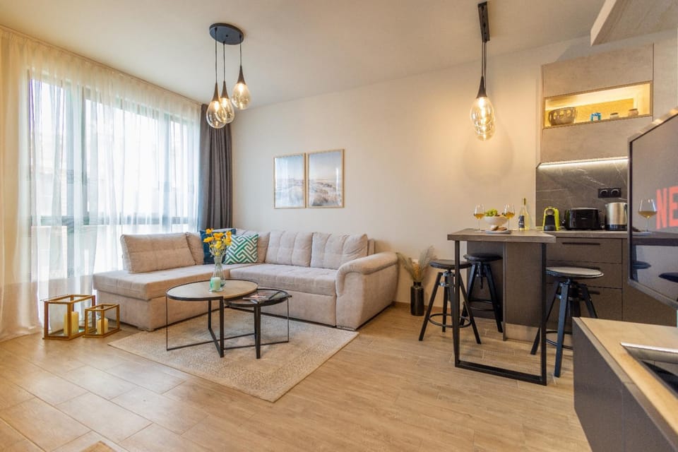 Kitchen or kitchenette, Living room, Seating area, Dining area, oven