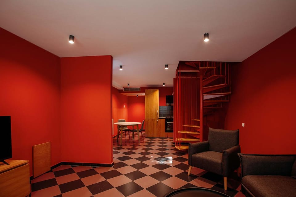 Kitchen or kitchenette, Living room, Seating area