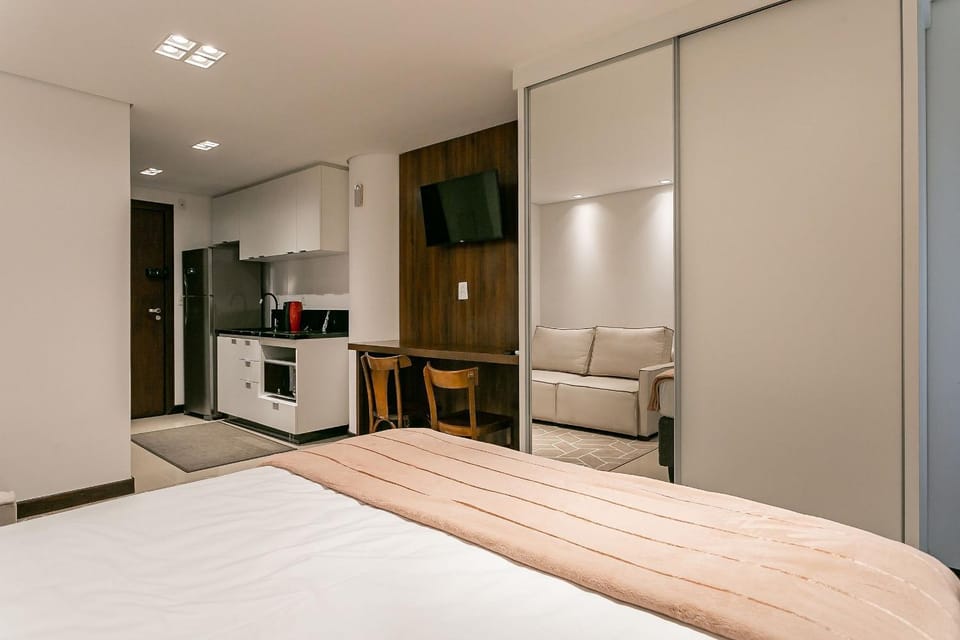 Bed, wardrobe