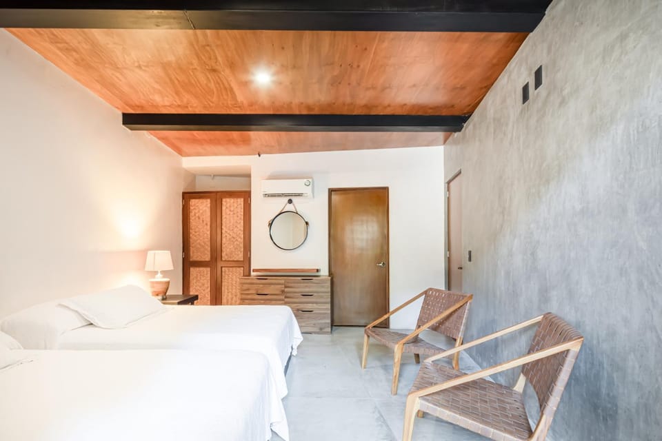 Bed, Bedroom, towels, wardrobe, air conditioner