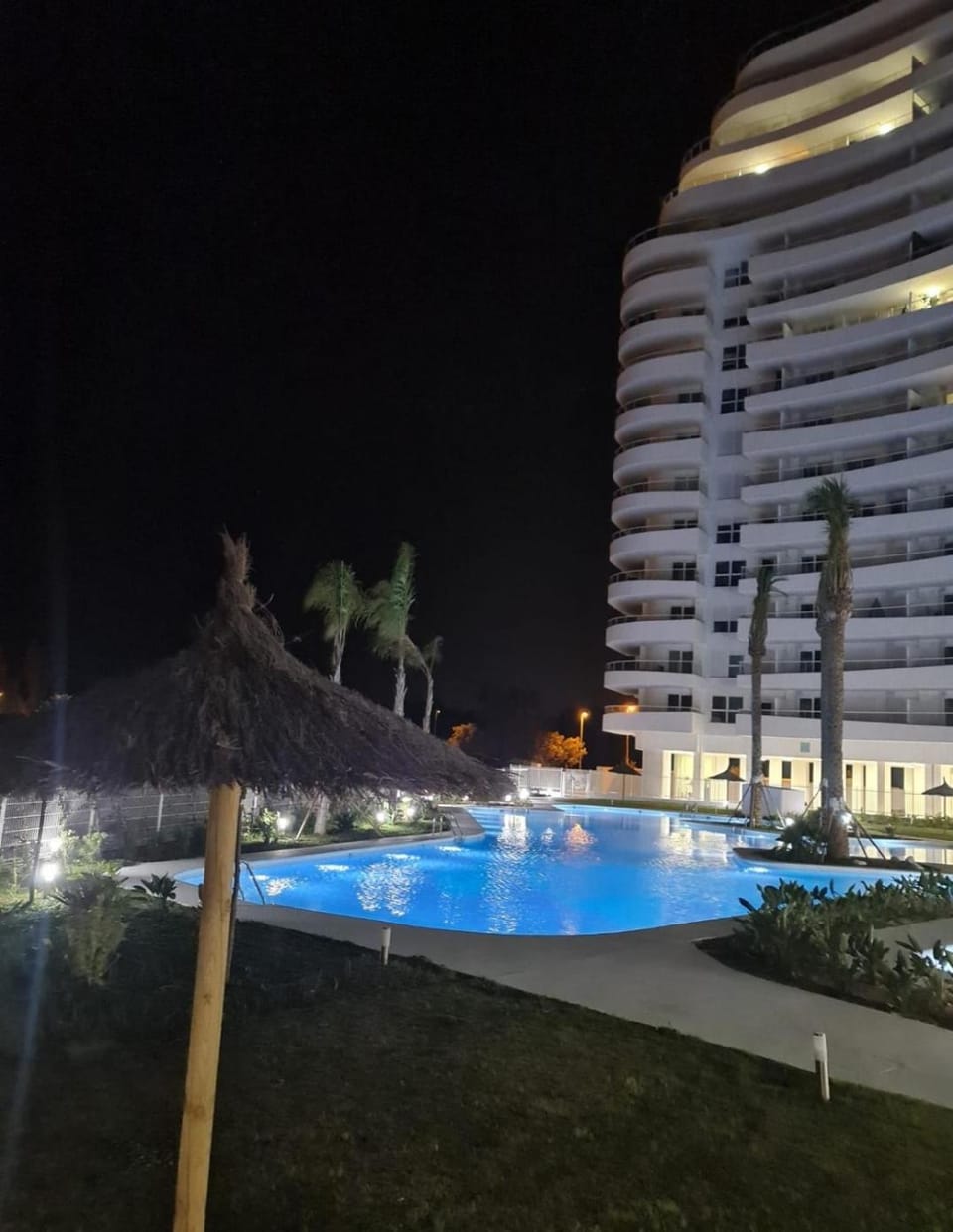 Property building, Night, Pool view, Swimming pool