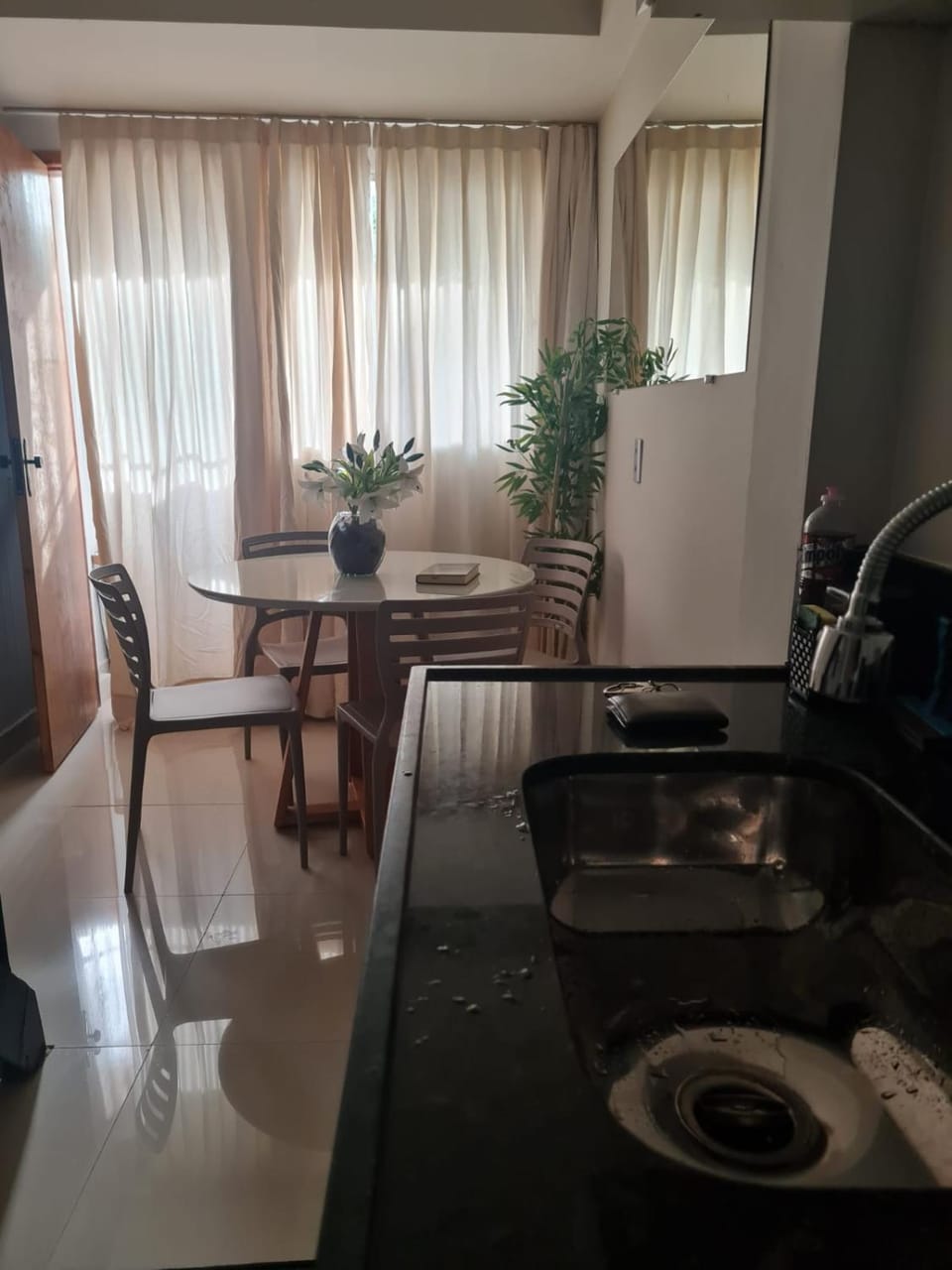 Kitchen or kitchenette, Living room, Seating area, Dining area