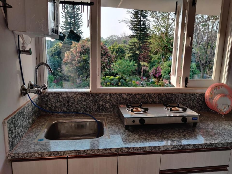 Kitchen or kitchenette, stove