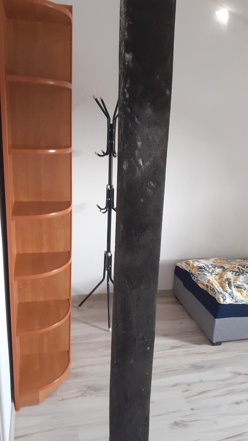 Bed, wardrobe