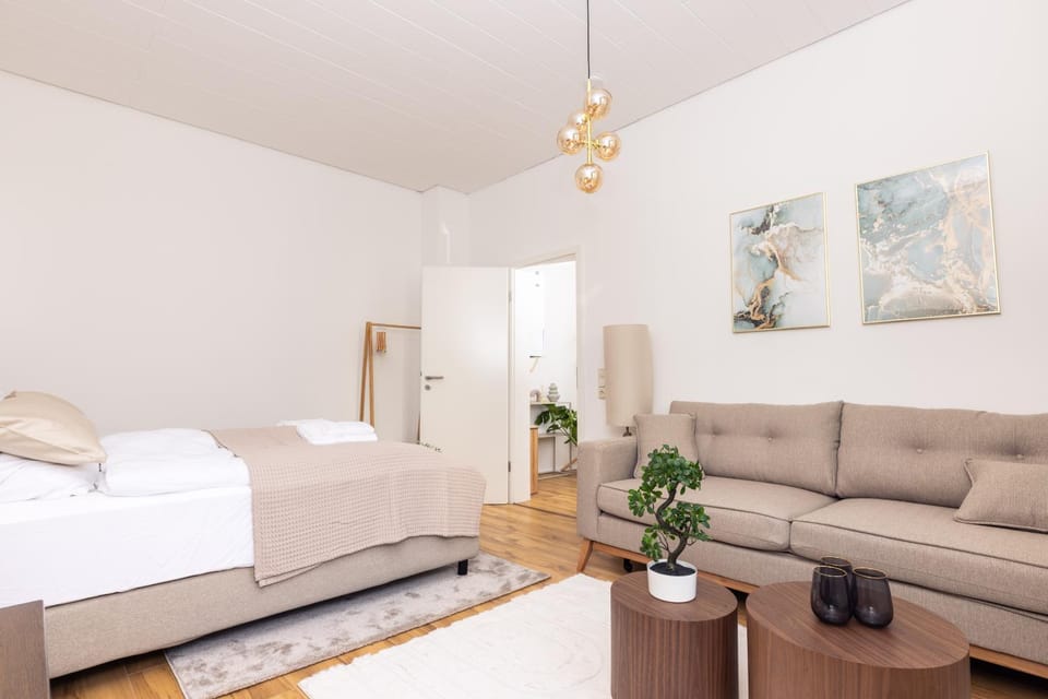 Bed, Living room, Photo of the whole room, Seating area, Bedroom