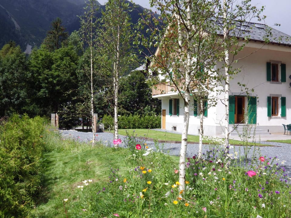 Property building, Facade/entrance, Spring, Day, Natural landscape, Garden, Garden view, Mountain view