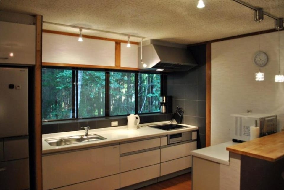 Kitchen or kitchenette, stove