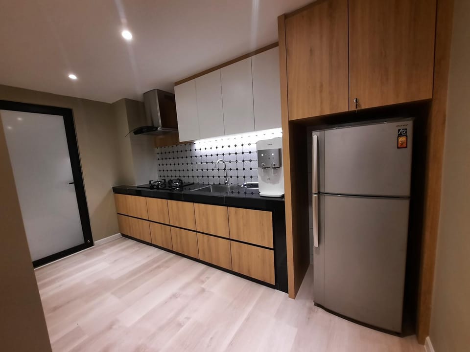 Kitchen or kitchenette, stove