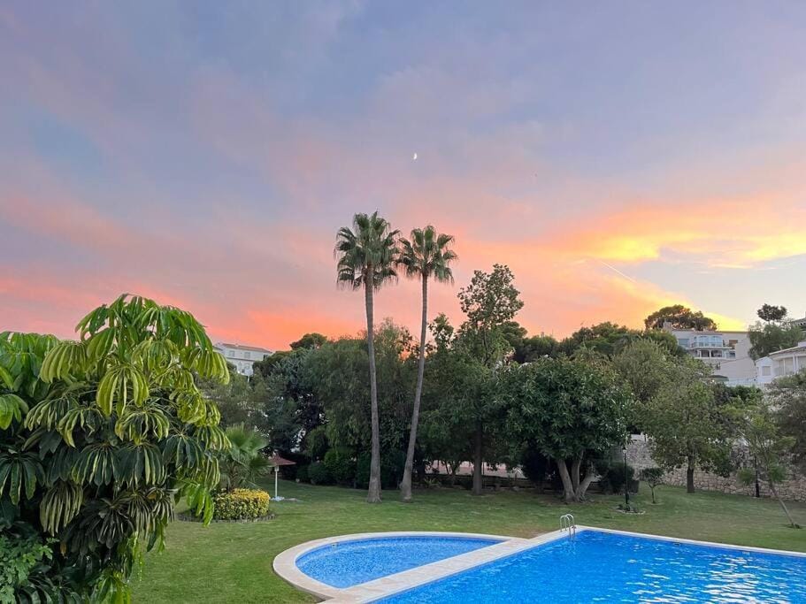 Garden, Pool view, Sunset