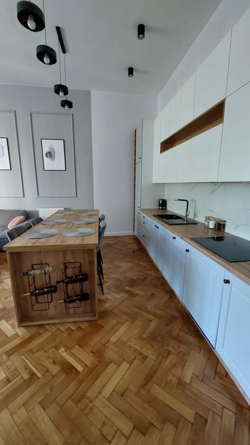 Kitchen or kitchenette, stove