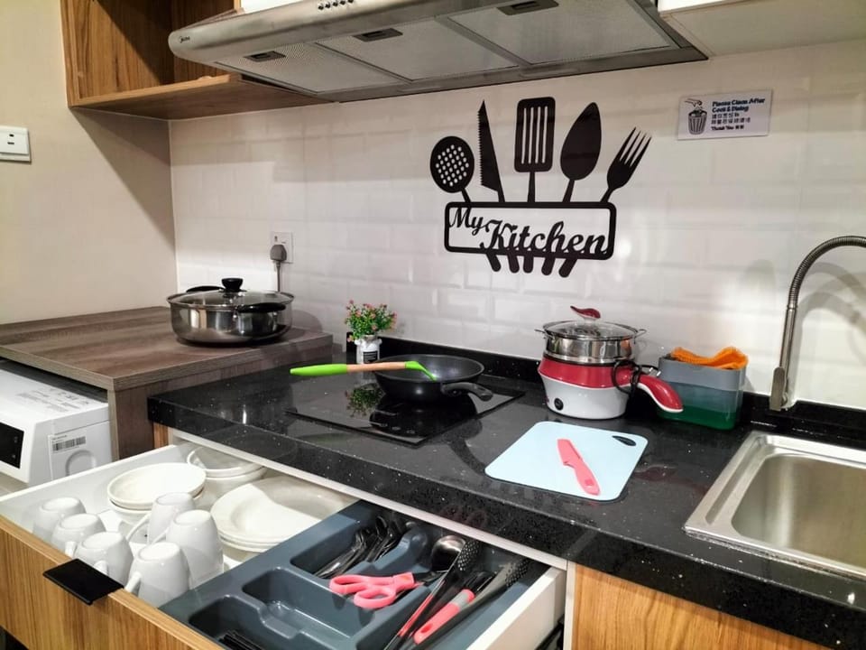 Kitchen or kitchenette, stove