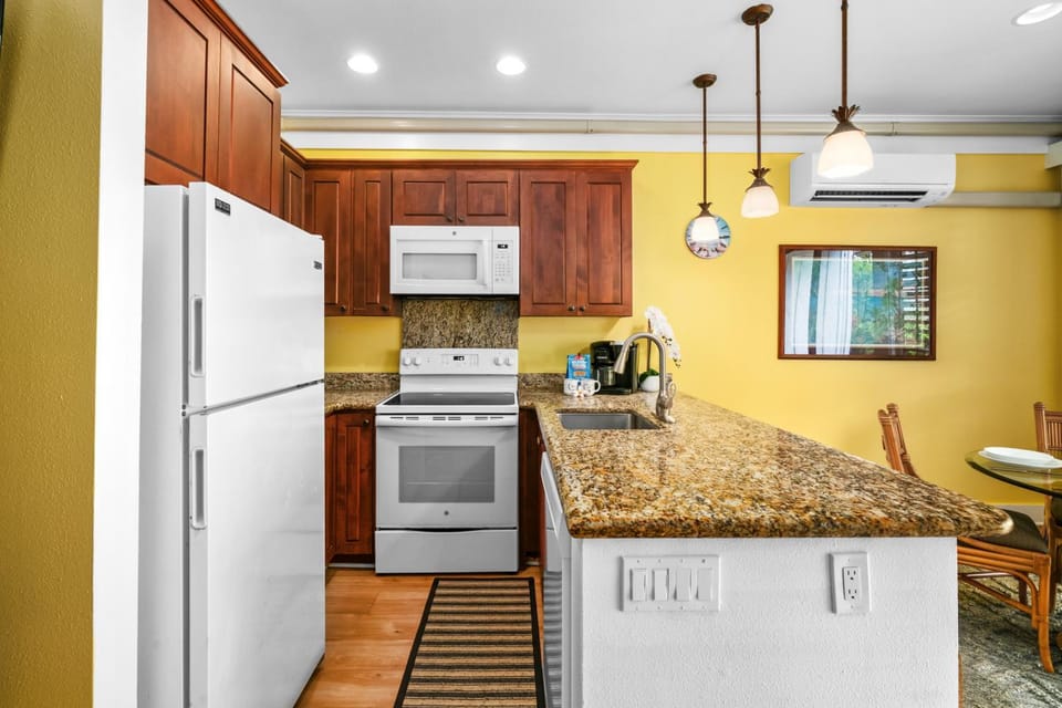 Kitchen or kitchenette, dishwasher, microwave, oven, stove, toaster, kitchen, air conditioner