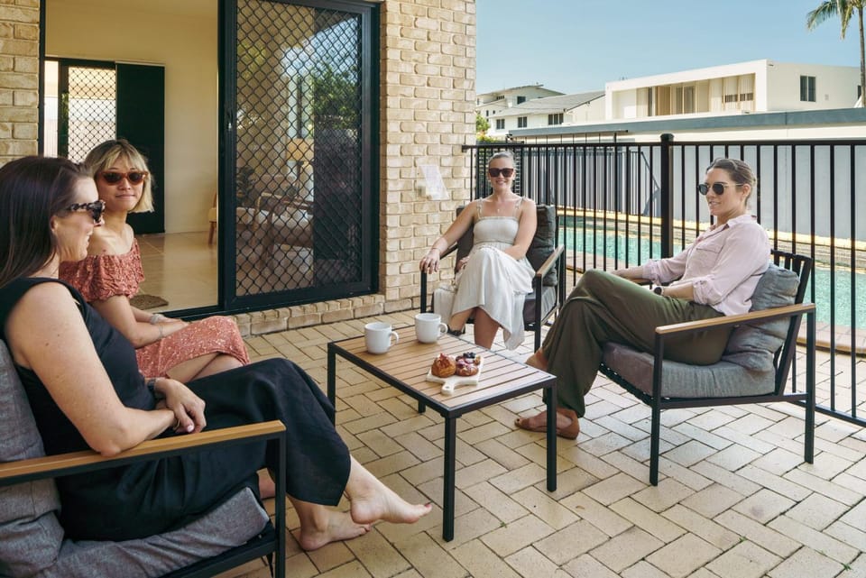 Patio, Balcony/Terrace, Food and drinks, Seating area, Dining area, Swimming pool, group of guests