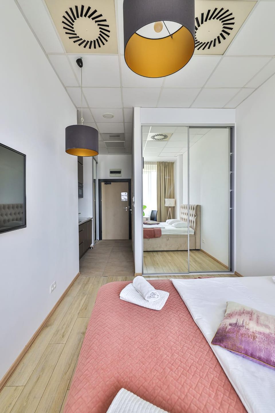 Bed, wardrobe
