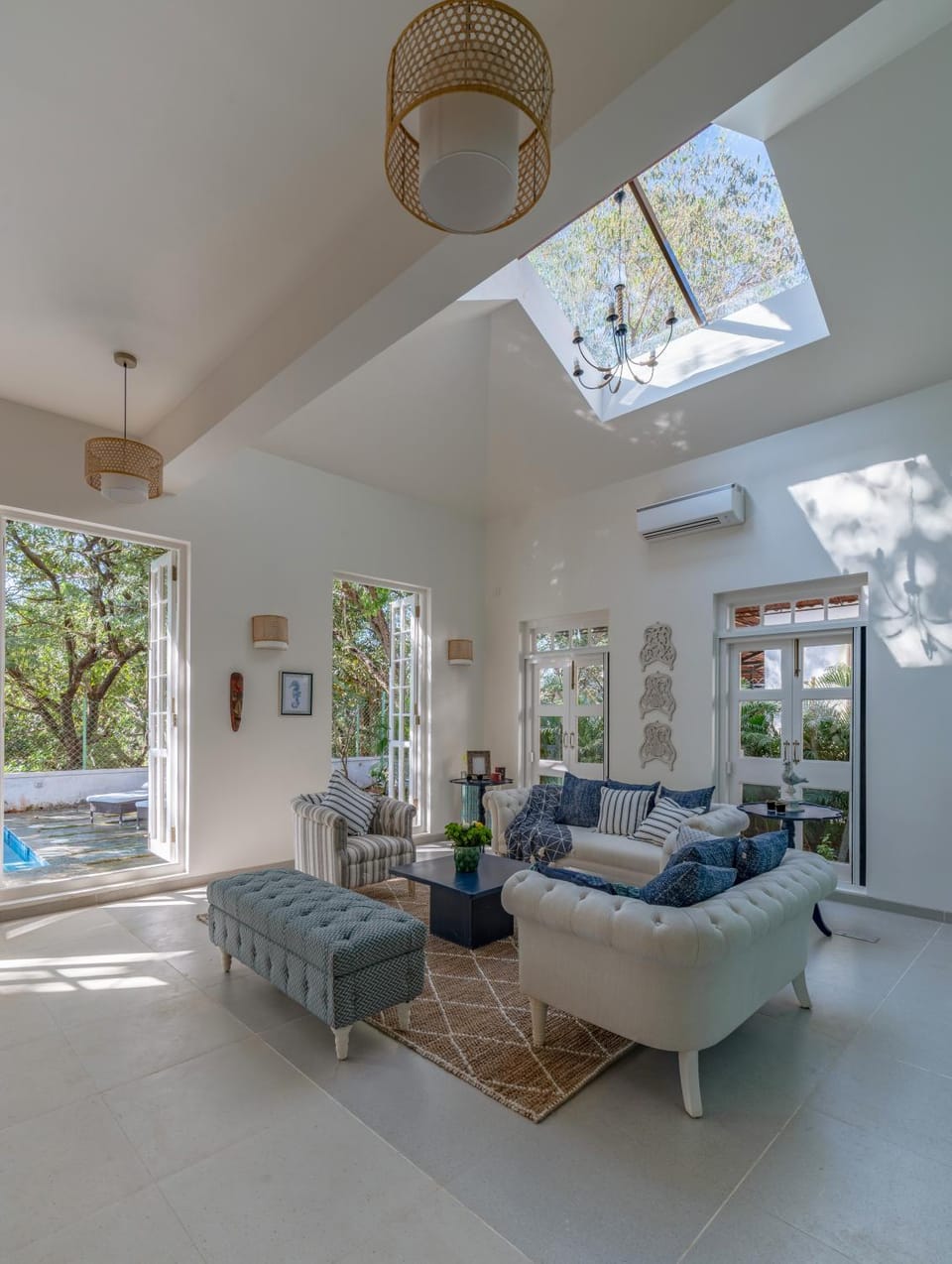 Living room, Seating area, Pool view