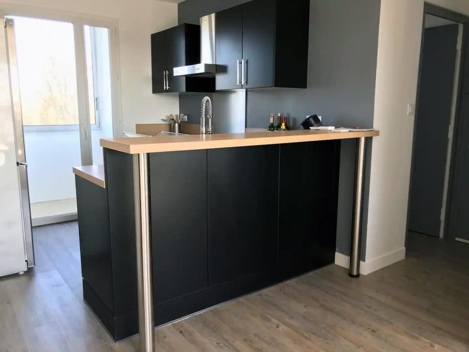 Kitchen or kitchenette, stove
