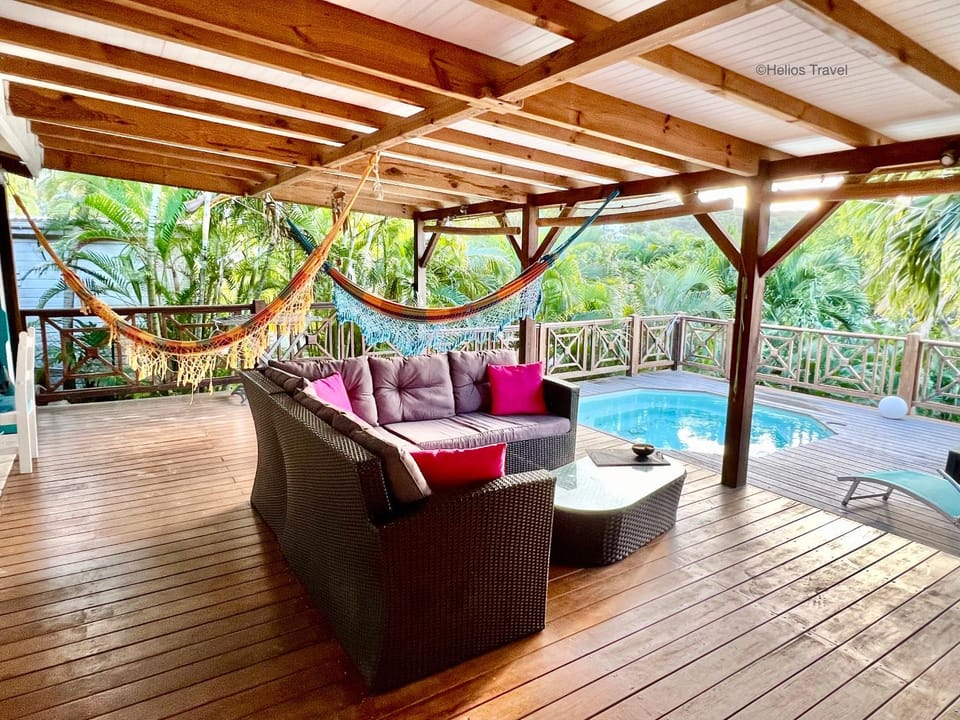 Patio, Day, Natural landscape, Garden, View (from property/room), Balcony/Terrace, Living room, Seating area, Garden view, Pool view, Swimming pool