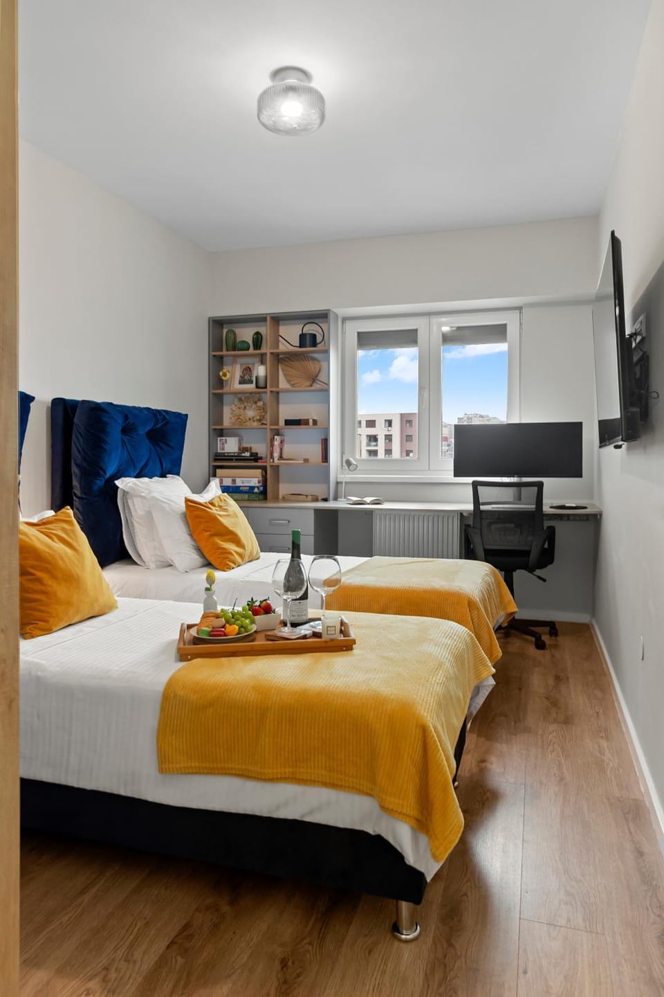 Bed, TV and multimedia, Bedroom, Landmark view, Sunrise, hair dresser, locker, wardrobe
