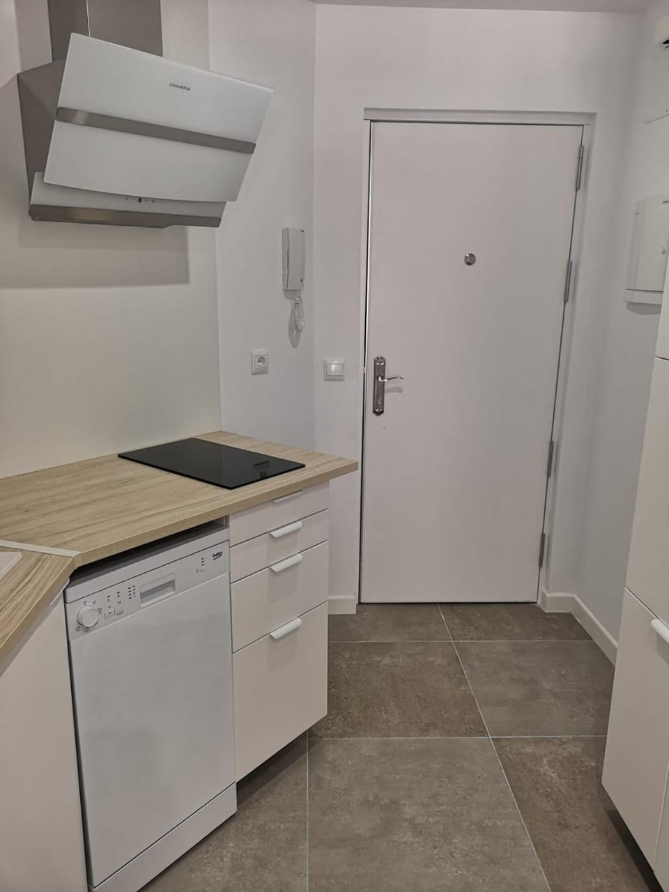 Kitchen or kitchenette, stove