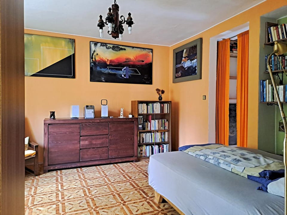 Bed, Library, TV and multimedia, Photo of the whole room, Bedroom