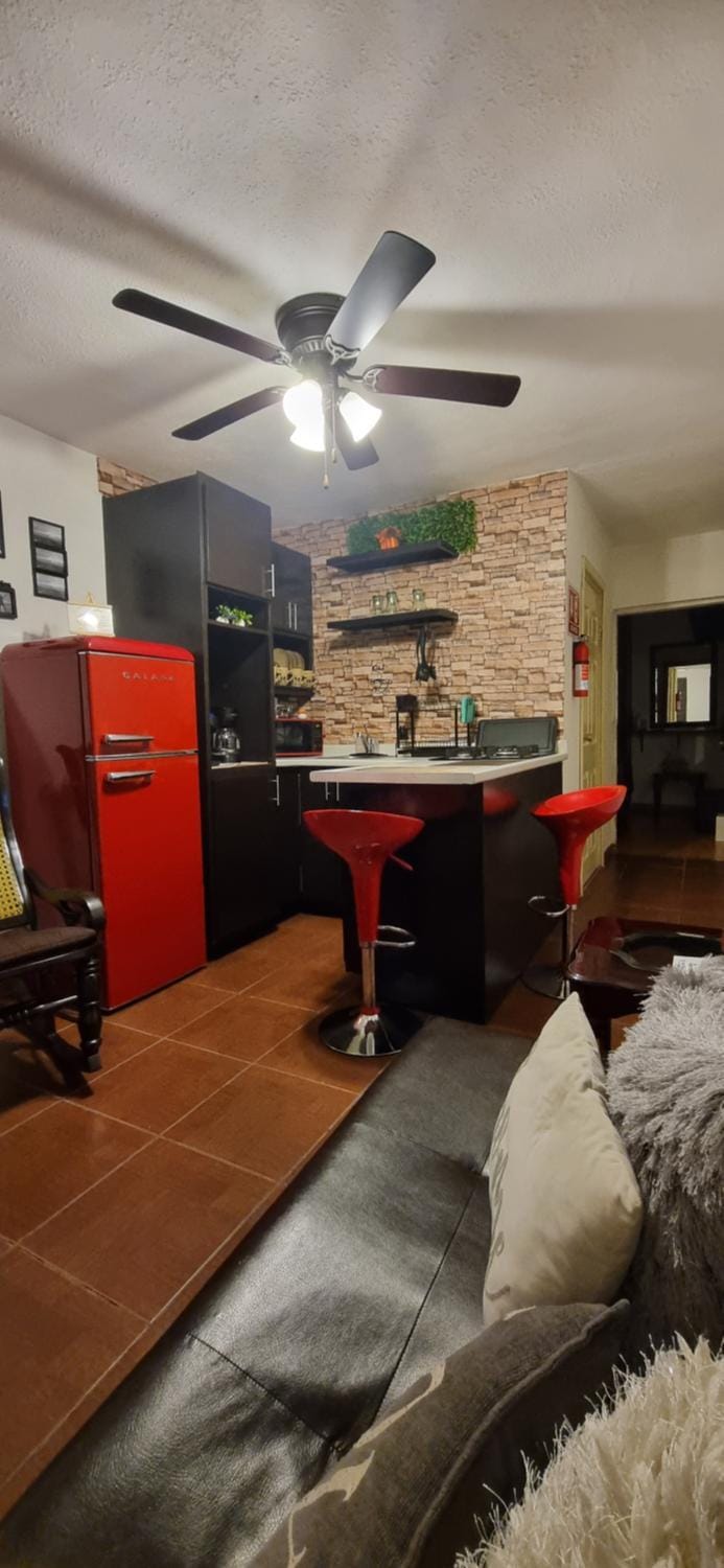 Kitchen or kitchenette, fireplace, minibar