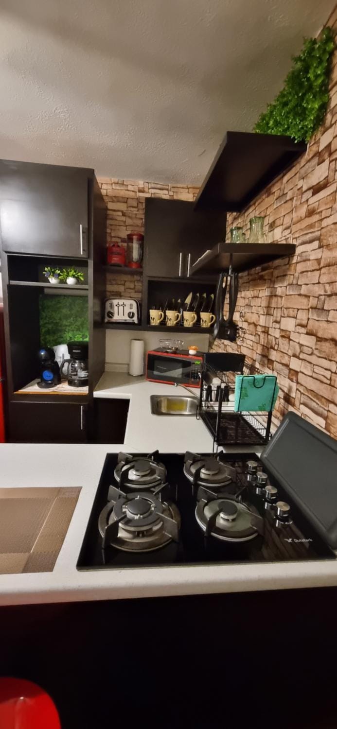 Kitchen or kitchenette, minibar, stove