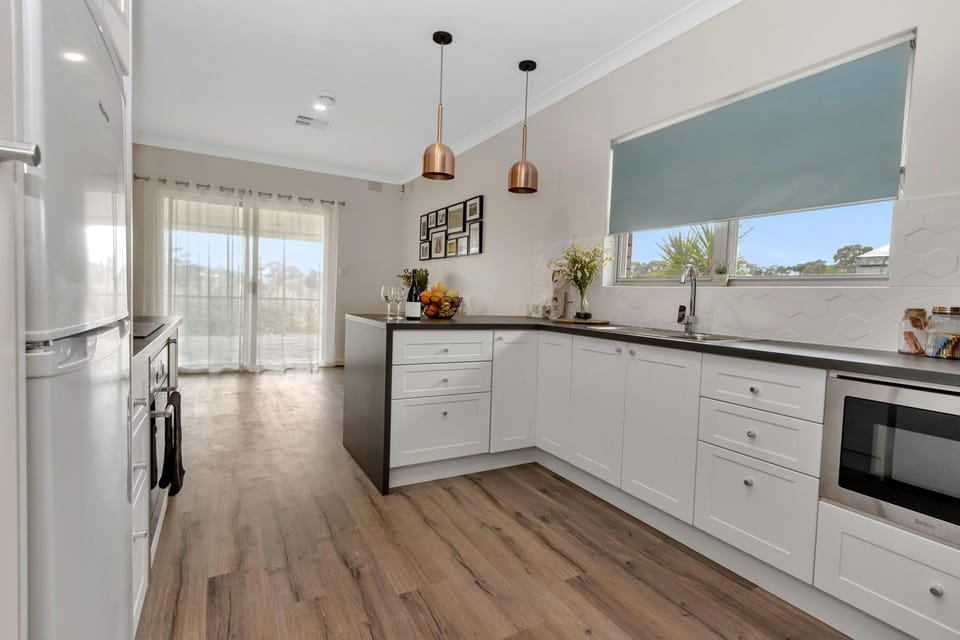 Kitchen or kitchenette, stove