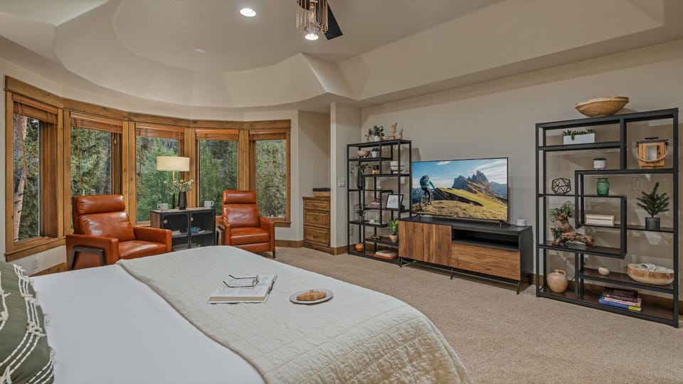Bed, TV and multimedia, Seating area, Bedroom, furniture