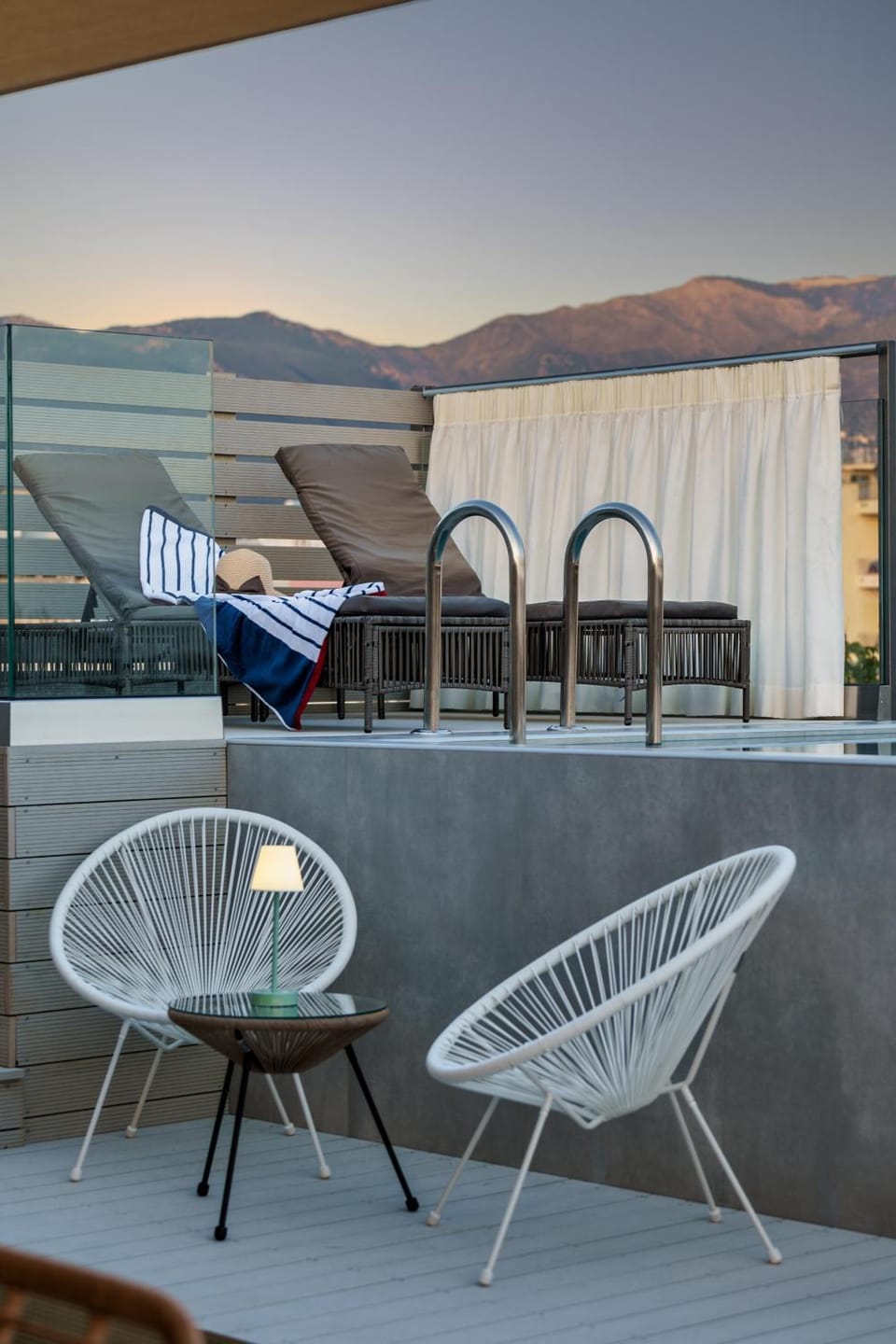 Seating area, Mountain view, Pool view
