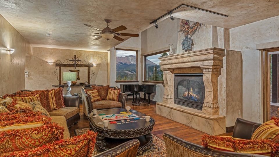 View (from property/room), Seating area, Mountain view, fireplace, furniture
