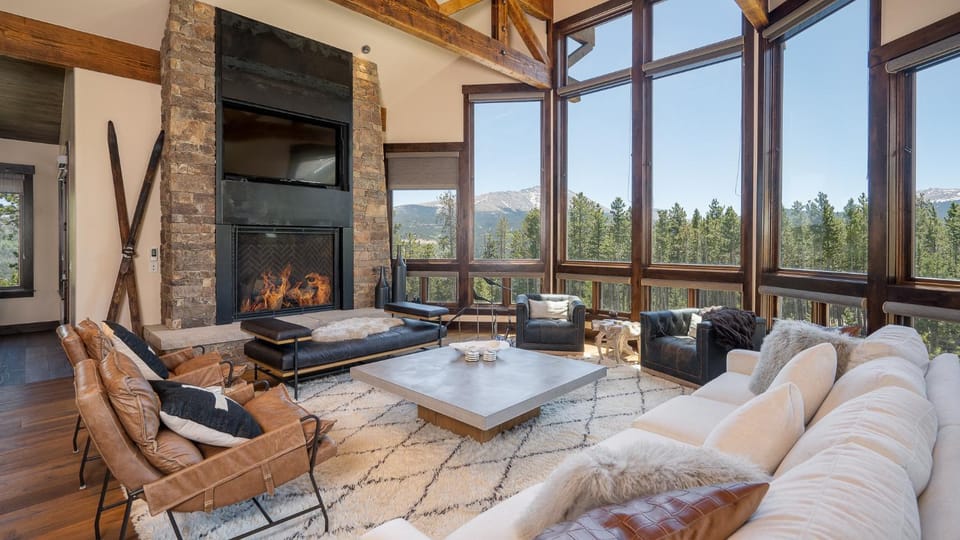 Living room, Seating area, Mountain view, fireplace, furniture