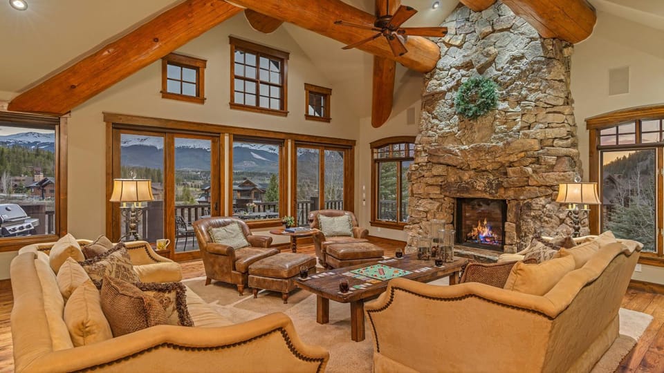 Living room, Seating area, Mountain view, fireplace, furniture