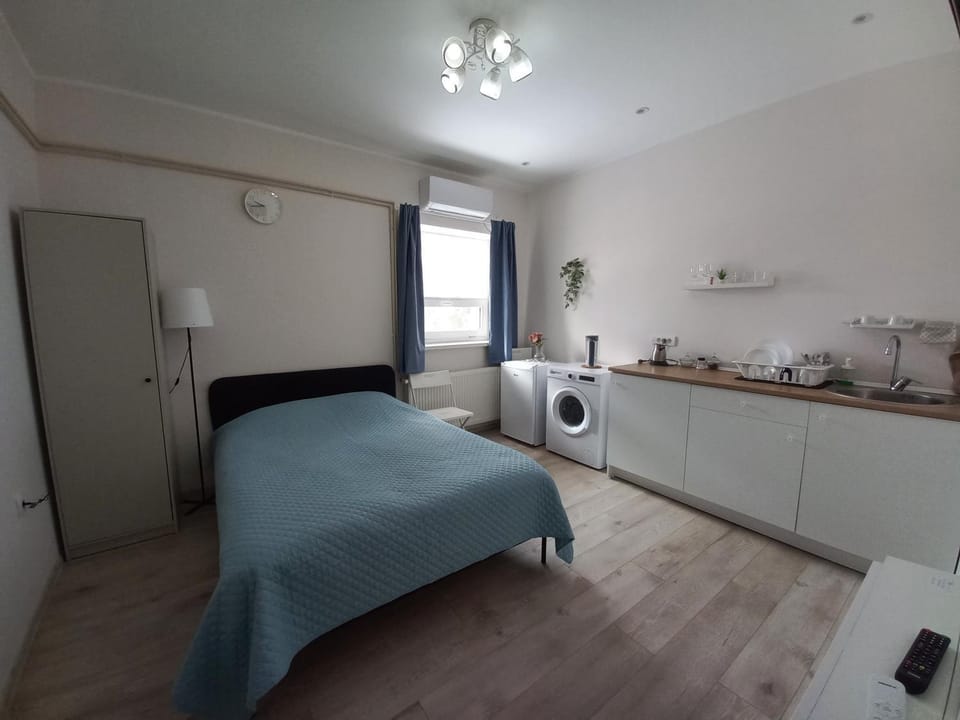 Bed, Kitchen or kitchenette, Photo of the whole room, washing machine