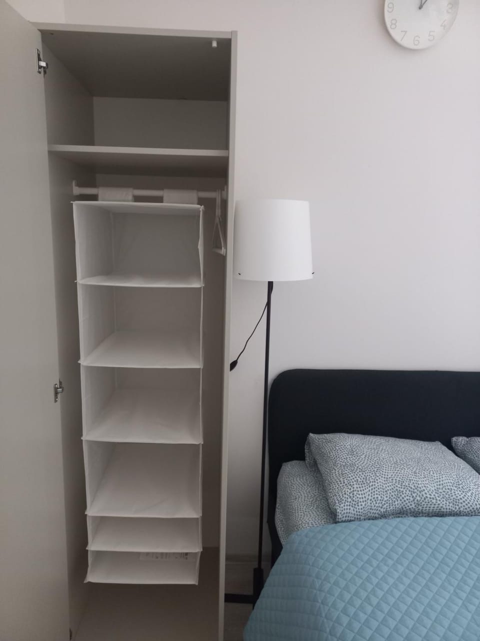 Bed, wardrobe