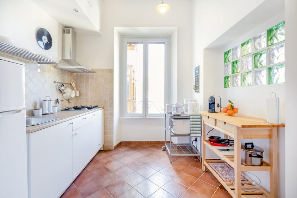 Kitchen or kitchenette, stove