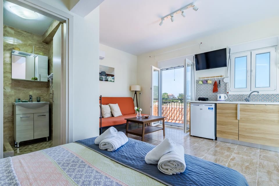 Bed, TV and multimedia, Kitchen or kitchenette, Photo of the whole room, Bedroom, pet friendly, towels