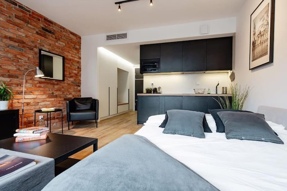 Bed, TV and multimedia, Kitchen or kitchenette, Photo of the whole room, Seating area, Bedroom
