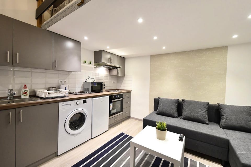 Kitchen or kitchenette, Living room, Dining area, dishwasher, minibar, stove, washing machine
