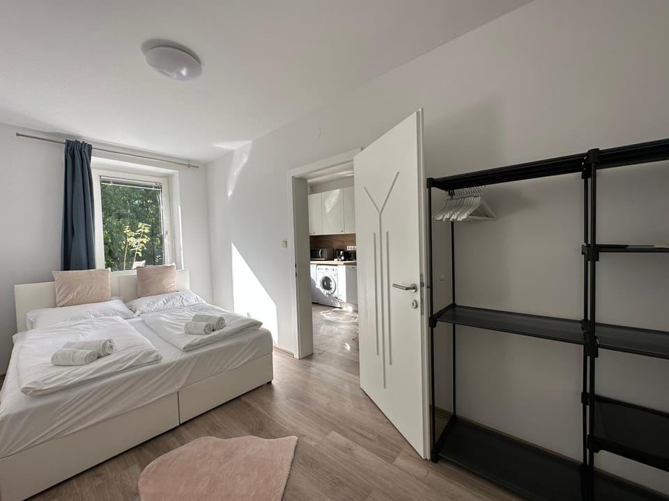 Bed, Photo of the whole room, Bedroom, towels, wardrobe
