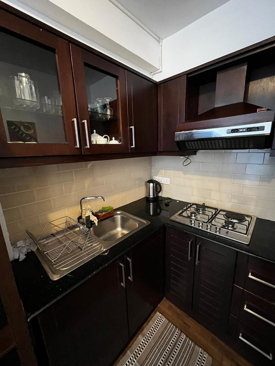 Kitchen or kitchenette, stove