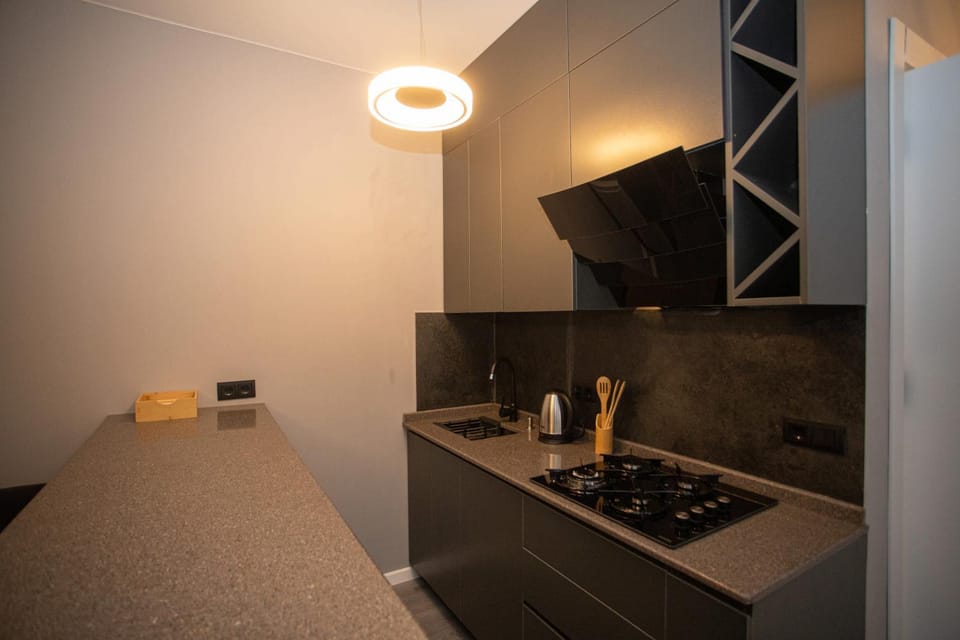 Kitchen or kitchenette, stove